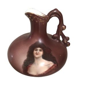 Antique AUSTRIA Ceramic Mini Vase Portrait of a Woman